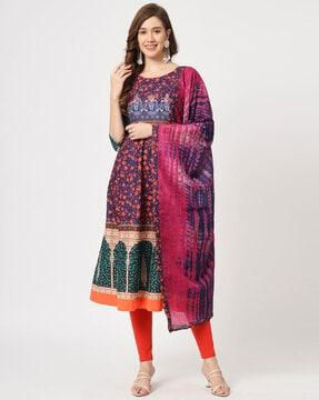 printed anarkali kurta with dupatta