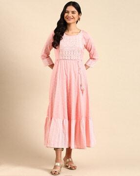 printed anarkali kurta with embroidery