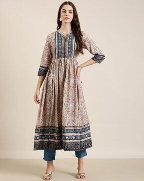 printed anarkali kurta with mandarin collar