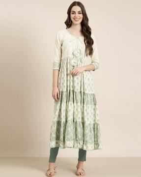 printed anarkali kurta with neck tie-up detail