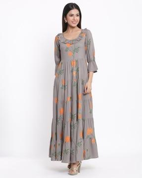 printed anarkali kurta with ruffled panels