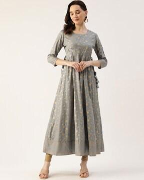 printed anarkali kurta with tassels