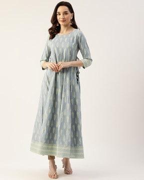 printed anarkali kurta with tassels