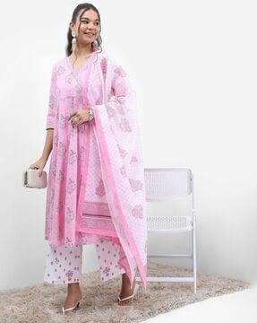 printed angrakha kurta suit set