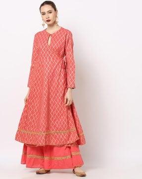 printed angrakha kurta with palazzo pants