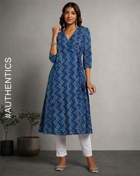 printed angrakha kurta with tassel