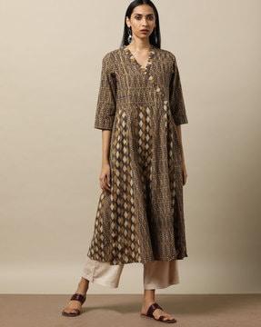 printed angrakha kurta