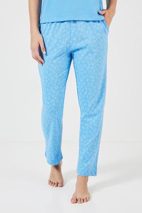 printed ankle length cotton women's night wear pyjamas - blue