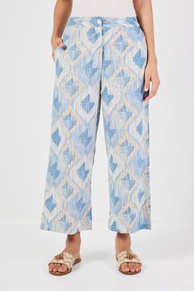 printed ankle length cotton women's palazzos - blue