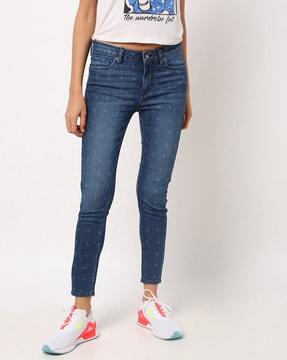 printed ankle-length jeans