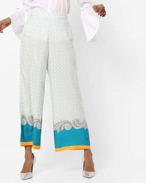 printed ankle-length palazzos with contrast hems