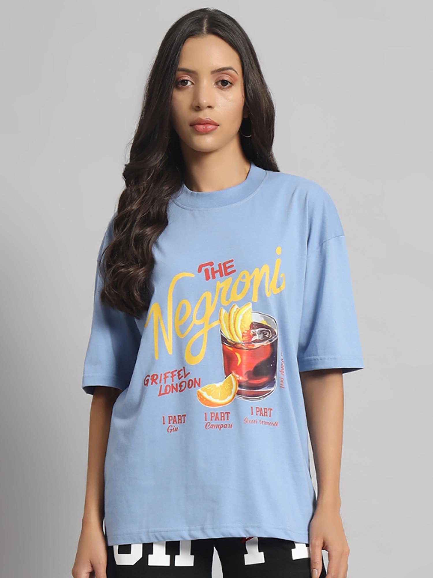 printed applique sky blue t-shirt