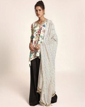 printed art crepe kurta with palazzsos & georgette dupatta