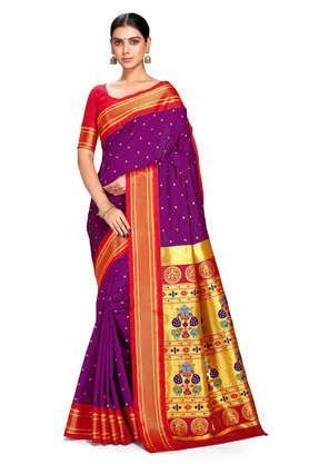 printed art silk regular fit women's saree - purple