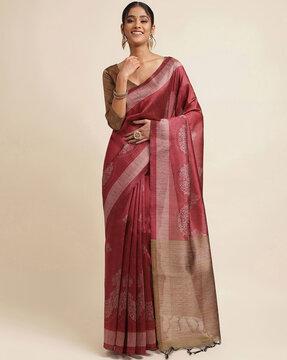 printed art silk saree with tassels