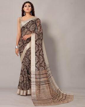 printed art silk saree with zari border