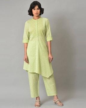 printed asymmetric kurta suit set