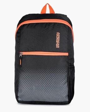 printed backpack with front-zip pocket