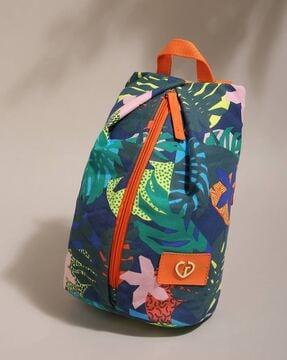 printed backpack with logo applique