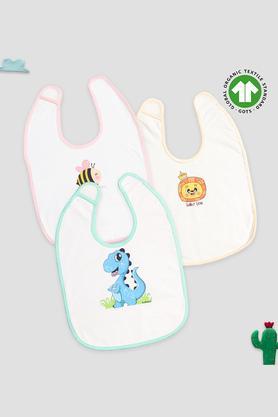 printed bamboo fabric baby unisex bibs - cute dino, bee & lion - pack of 3 - multi