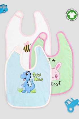 printed bamboo fabric baby unisex bibs - dino, cutest & bee - pack of 3 - multi