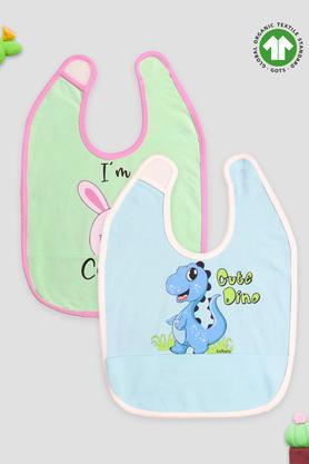 printed bamboo fabric baby unisex bibs - dino & cutest - pack of 2 - multi