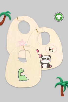 printed bamboo fabric baby unisex bibs - panda, green dino & panda - pack of 3 - multi