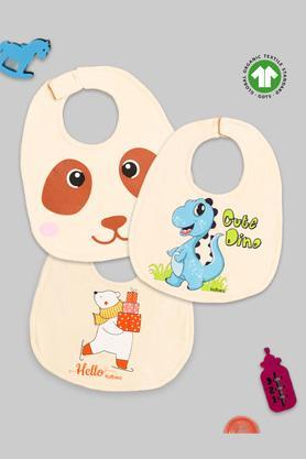 printed bamboo fabric baby unisex bibs - white bear, cute dino & bear - pack of 3 - multi