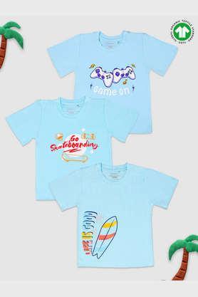 printed bamboo round neck boys t- shirt - pack of 3 - blue
