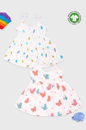 printed bamboo round neck girls frock - pack of 2 - multi