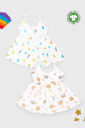 printed bamboo round neck girls frock - pack of 2 - multi