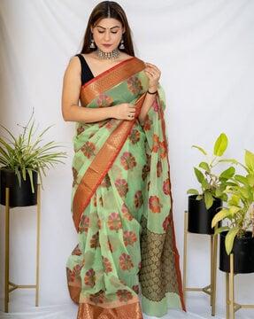 printed banarasi silk handloom saree