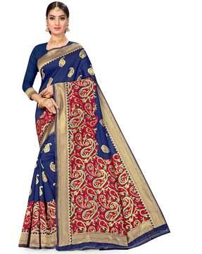 printed banarasi silk woven saree with blouse piece