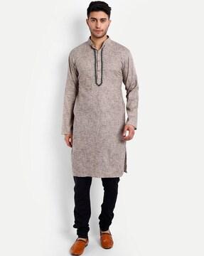 printed band-collar kurta