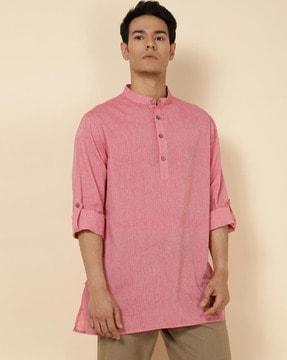 printed band-collar kurta