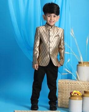 printed bandhgala suit with welt pocket