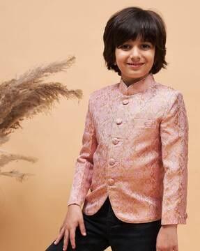 printed bandhgala suit with welt pocket