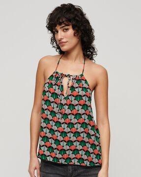 printed beach halter-neck top