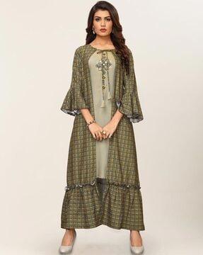 printed bell sleeves a-line kurta