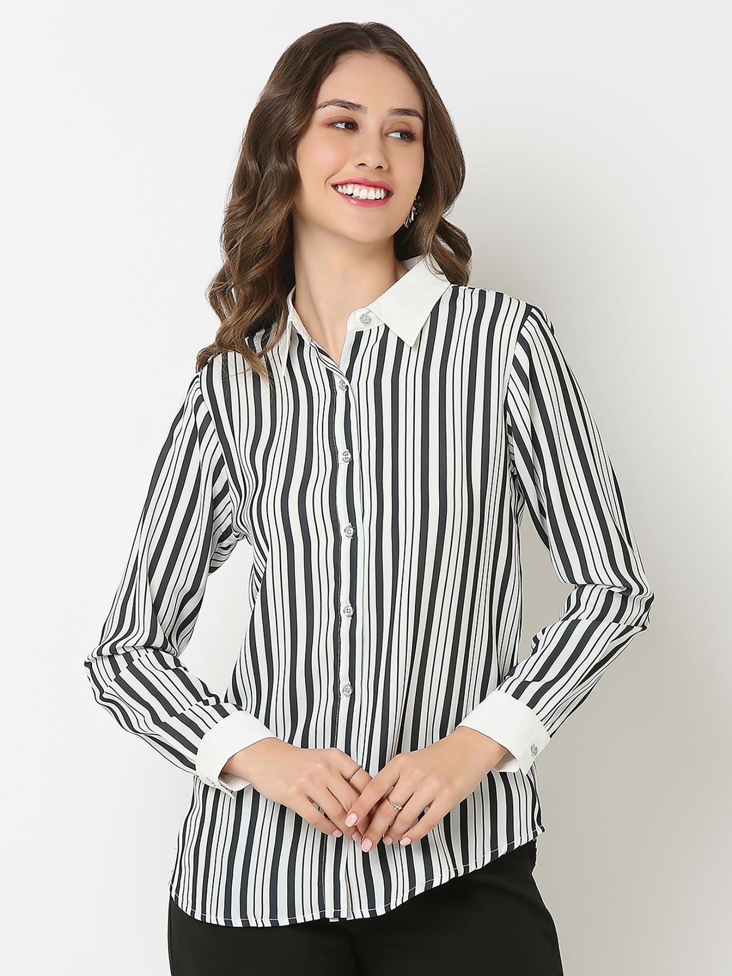 printed black stripes regular fit full sleeves shirt