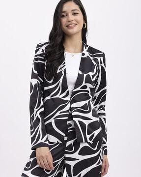 printed blazer with hook closure