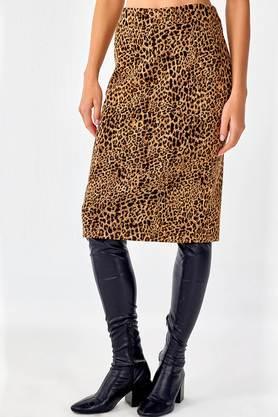 printed blended animal print women's midi skirt - brown