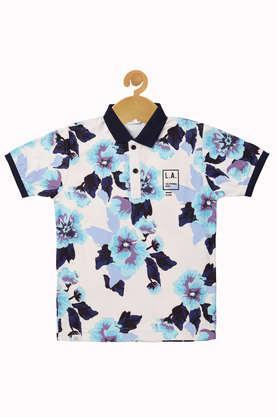 printed blended fabric collared boys t-shirt - blue