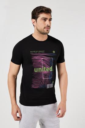 printed blended fabric crew neck men's t-shirt - black