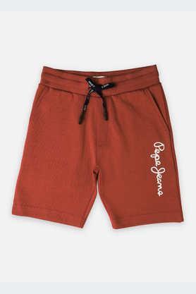 printed blended fabric regular fit boys shorts - burnt orange