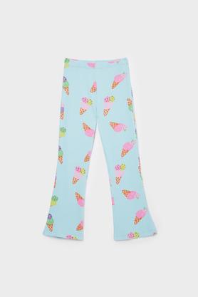 printed blended fabric regular fit girls trousers - powder blue