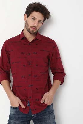 printed blended fabric regular fit men's casual wear shirt - red