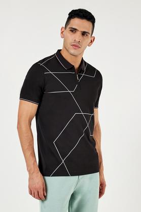 printed blended fabric regular fit men's t-shirt - black