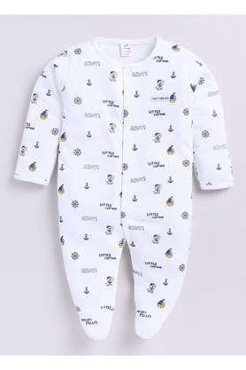 printed blended fabric regular fit unisex infant shoe rompers - white