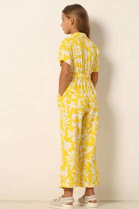 printed blended fabric relaxed fit girls jumpsuit - yellow